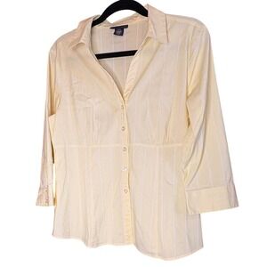 Apostrophe Womens Yellow White Striped Empire Waist Button Down Shirt Size L